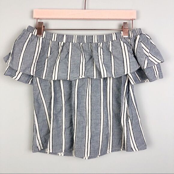 EVERLY | Off the Shoulder Striped Ruffle Top M - Picture 1 of 7